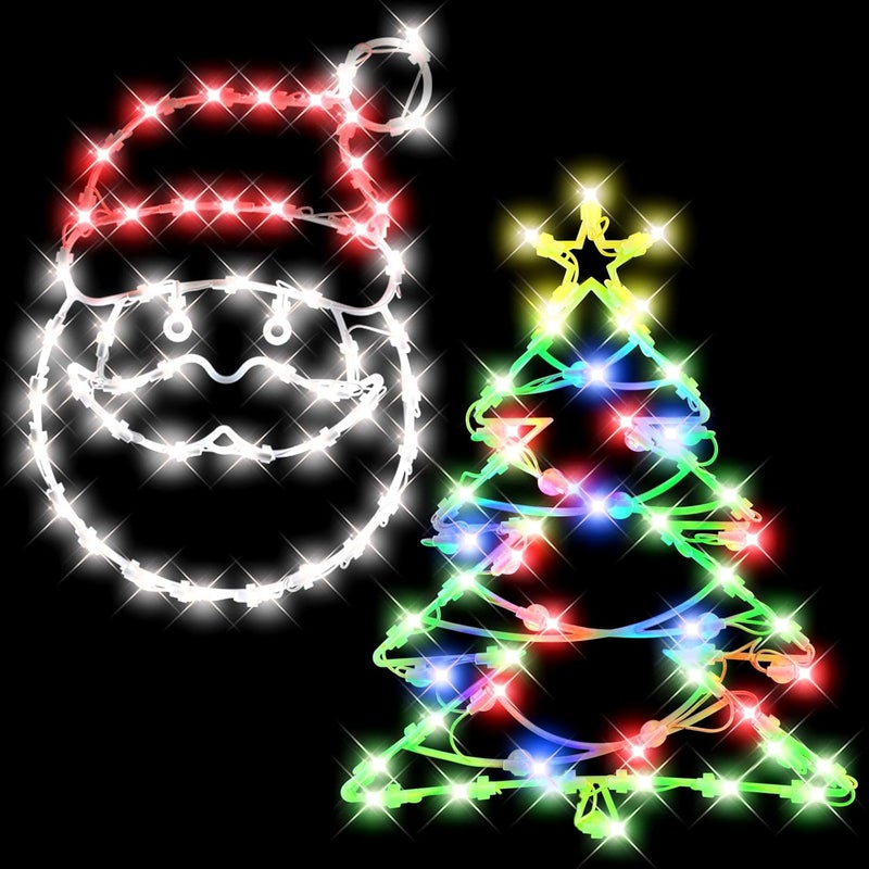 SUPHONOR 16" Christmas Window Silhouette LED Lights Decorations, Pack of 2 Sign Lighted Santa Claus Head and Christmas Tree Christmas Window Lights with for Indoor Wall Door Glass Decor - Image 1